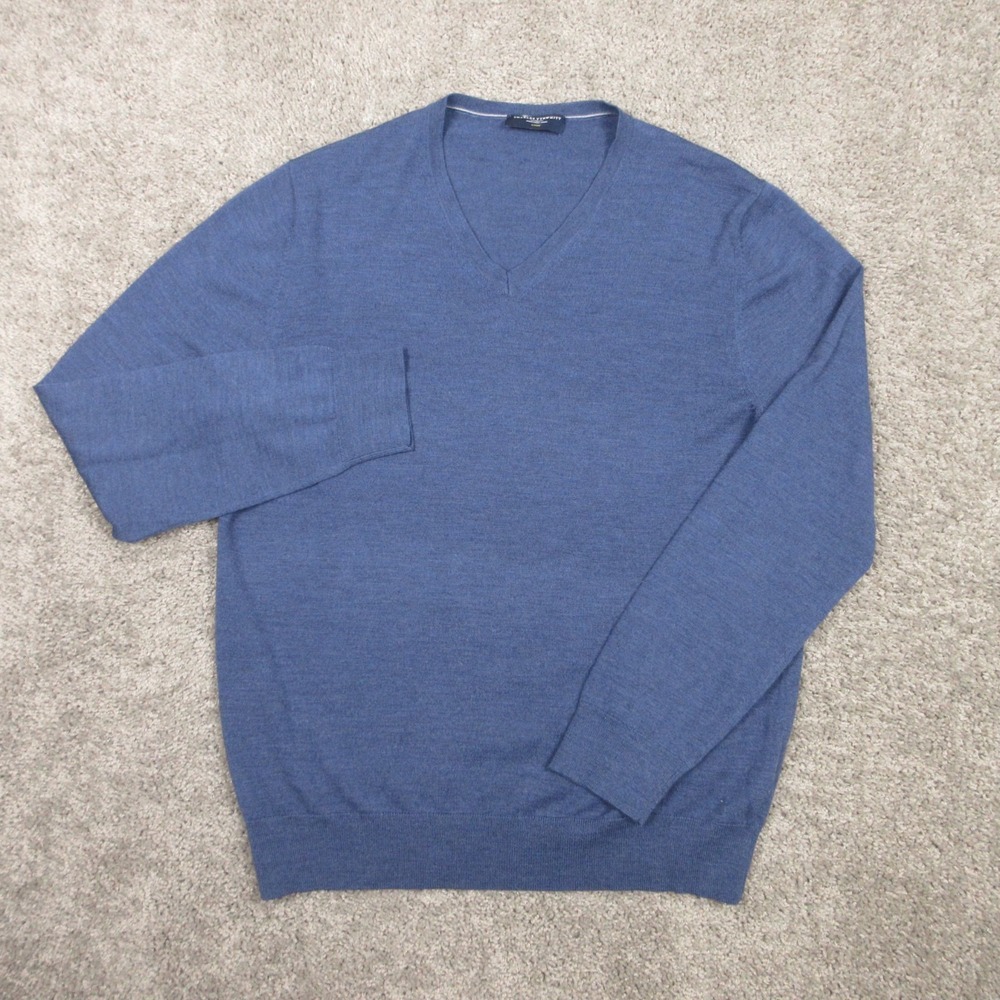 Charles Tyrwhitt Shirt Mens Large Blue Solid Merino Wool V-Neck Knit Pullover